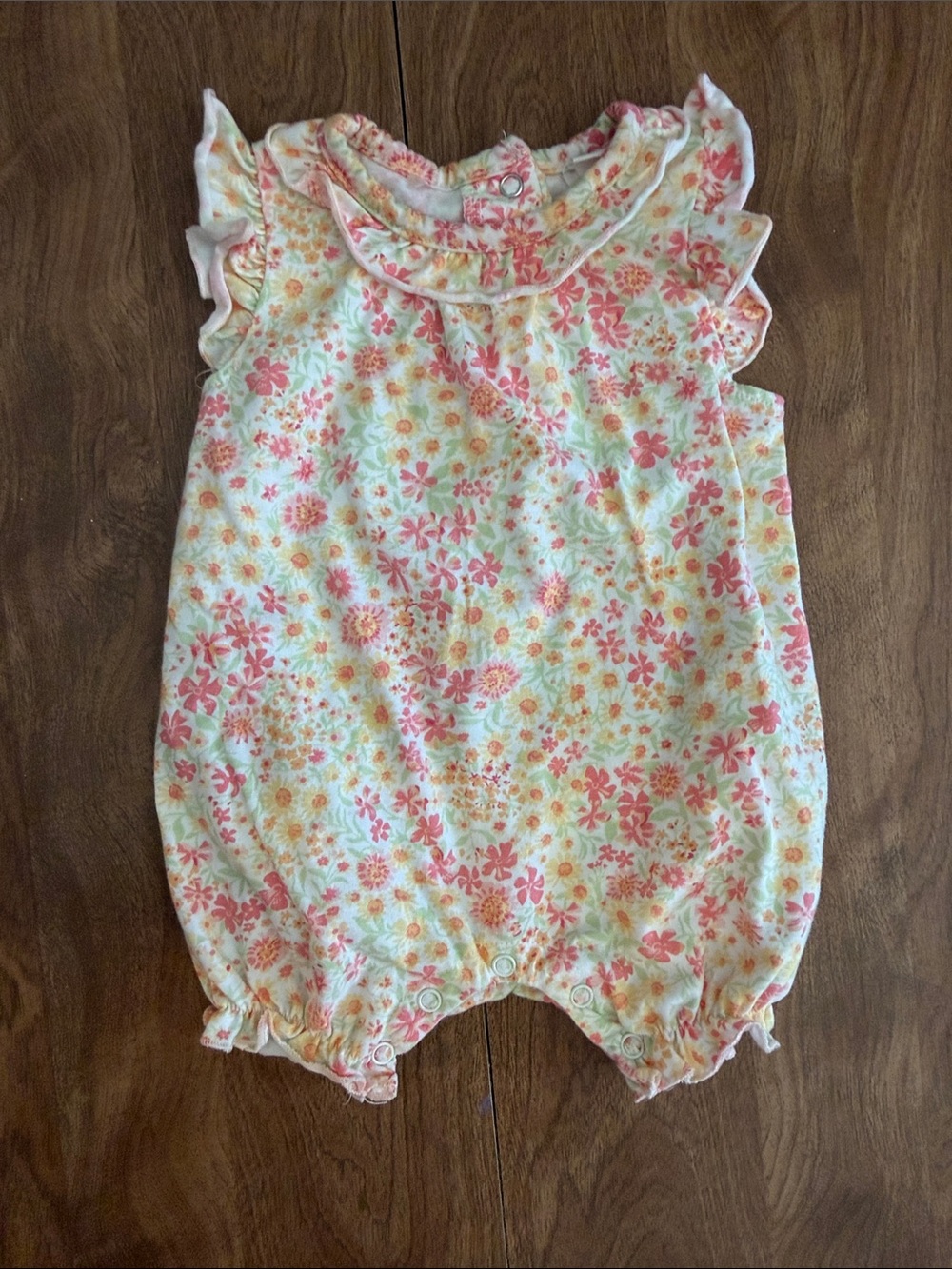 Laura Ashley Coral and Yellow Floral Baby Romper